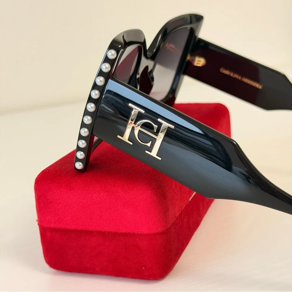 Carolina Herrera Chic Black Sunglasses with Pearl Accents, CH0001/S 8079O - Picture 8 of 16